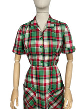 Load image into Gallery viewer, Original 1930's 1940's Fine Cotton Plaid Dress in Red, White and Green - Bust 36 38