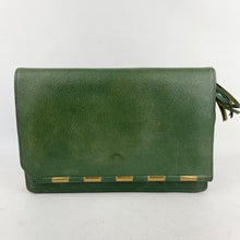 Load image into Gallery viewer, Original 1930's 1940's Green Leather Clutch Bag with Gold-Tone Accents