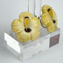Load image into Gallery viewer, Original 1940's 1950's Carved Hibiscus Flower Screw Back Earrings from Japan