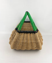 Load image into Gallery viewer, Original 1930's Wicker Basket with Black and Green Trim - Perfect Picnic Basket