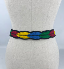 Load image into Gallery viewer, 1940's Style Colourful Felt Belt in Red, Green, Yellow and Blue Made From a 1941 Pattern Using Pure Wool Felt - Waist 29"