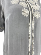 Load image into Gallery viewer, Original 1930's Powder Blue Chiffon Blouse with White Applique Trim - Bust 32