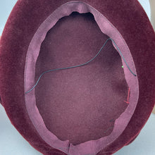 Load image into Gallery viewer, Original 1950's Dark Burgundy Close Fitting Fur Felt Hat with Gold-tone Trim