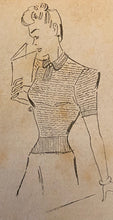 Load image into Gallery viewer, Reproduction 1940s Hand Knitted Jumper in Soft Blue with Smart Collar - Bust 38"