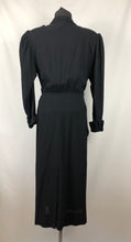 Load image into Gallery viewer, 1930s 1940s Black Wool Day Dress with Faux Fur Trim on Pockets - Bust 42 44