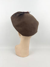 Load image into Gallery viewer, Original 1930s Brown Felt Hat with Feather Trim and Upturned Brim