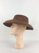 Load image into Gallery viewer, 1940s 1950s Chocolate Brown Straw Hat with Grosgrain Bow