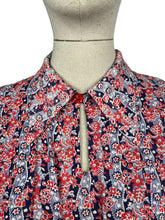 Load image into Gallery viewer, Original 1940's Red, White and Blue Floral Linen Dress with Neat Collar - Bust 34 35 *