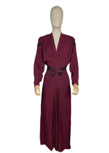 Load image into Gallery viewer, Original 1940's Burgundy Satin Backed Crepe Sequined Evening Dress with Tie Belt by Crompton Perry - Bust 38 40 42