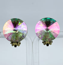 Load image into Gallery viewer, Vintage 1950's Faceted Aurora Borealis Glass Clip-on Earrings