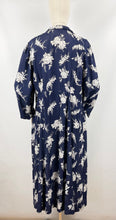 Load image into Gallery viewer, Original 1930s Navy and White Silk Volup Floral Print Dress with Bow Tie Neck - Bust 40 42