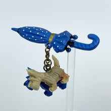 Load image into Gallery viewer, Original 1940's Brooch Featuring a Pair of Scottie Dogs Hanging From a Blue and White Polka Dot Umbrella