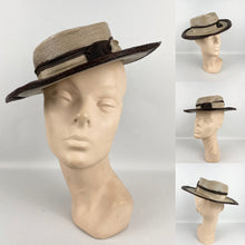 Load image into Gallery viewer, Original 1930s Two-Tone Brown Lacquered Straw Hat with Grosgrain Trim
