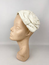 Load image into Gallery viewer, Original 1950's White Cotton Velvet Hat with Double Bow Trim *