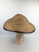 Load image into Gallery viewer, Original 1940s or 1950s Statement Straw Hat with Black Trim