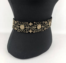 Load image into Gallery viewer, Original Vintage Black Velvet Belt with Metallic Silver Embroidery - Waist 32" 33"