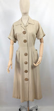 Load image into Gallery viewer, Original 1940s Natural Linen Summer Dress with Statement Buttons - Classic Piece - Bust 36 38