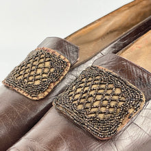 Load image into Gallery viewer, Original 1920s or 1930s Brown Leather Shoes with Beaded Trim - UK Size 6 6.5