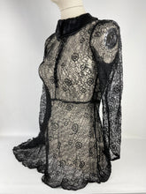 Load image into Gallery viewer, Original 1930s Black Lace Tunic Blouse with Asymmetrical Finish - Bust 32 33 34