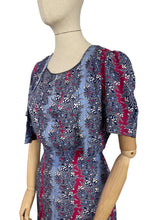 Load image into Gallery viewer, Original 1940’s Blue, White and Pink Stripe Floral Dress with Lily of the Valley - Bust 35 36 *