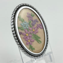 Load image into Gallery viewer, Vintage Embroidered Floral Picture Brooch on Pink Silk
