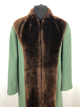 Load image into Gallery viewer, 1940s Sage Green Wool Coat with Real Fur Collar Trim - Bust 38 40
