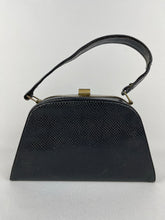 Load image into Gallery viewer, Original 1940s Mock Snakeskin Navy Blue Box Bag
