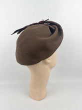 Load image into Gallery viewer, Original 1930s Brown Felt Hat with Feather Trim and Upturned Brim