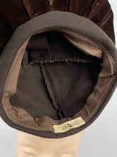 Load image into Gallery viewer, Incredible 1940s Chocolate Brown Felt and Velvet Hat With Huge Stand Up Brim and Bow Trim