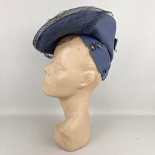 Load image into Gallery viewer, Original 1940's Lavender Blue Felt Tilt Hat with Fluffy Feather and Net Trim - Divine Piece