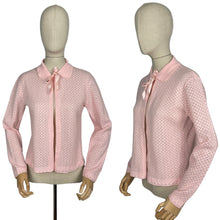 Load image into Gallery viewer, Original 1950's Pink Machine Knitted Bed Jacket with Satin Bow Tie - Sweet Cardigan - Bust 36