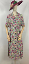 Load image into Gallery viewer, Original 1940s Green and Pink Cornucopia Floral Cotton Dress - Bust 44 46 - True Volup