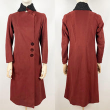 Load image into Gallery viewer, Original 1920s or 1930s Rust Coat with Real Astrakhan Fur Collar - Bust 33 34