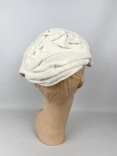 Load image into Gallery viewer, Original 1950's White Cotton Velvet Hat with Double Bow Trim *