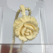 Load image into Gallery viewer, 1930s 1940s Carved Bovine Bone Rose Pendant and Necklace - 16" long
