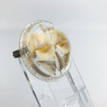 Load image into Gallery viewer, Original 1940s 1950s Reverse Carved Circular Lucite Brooch with Pansies *