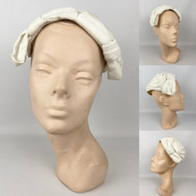 Load image into Gallery viewer, Original 1950's White Cotton Velvet Hat with Double Bow Trim *