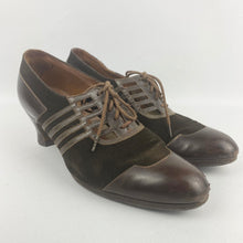 Load image into Gallery viewer, Wounded But Wearable Original 1930s Brown Leather and Suede Lace Up Shoes - Uk Size 6