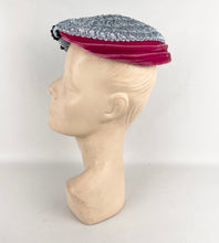 Load image into Gallery viewer, Original 1950s Ice Blue Straw Hat with Pink Velvet Trim and Blue Beading *