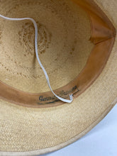Load image into Gallery viewer, Original 1930s Panana Straw Hat with Striped Band Trim
