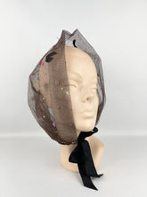 Load image into Gallery viewer, Original 1950s Net Hood with Butterfly, Sequins and Floral Trim