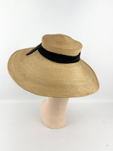 Load image into Gallery viewer, Original 1940s Natural Straw Hat with Black Velvet Trim - AS IS