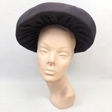 Load image into Gallery viewer, 1940s Dark Blue Grosgrain "Bonnet" Hat with Wide Brim