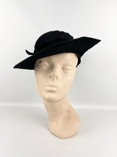 Load image into Gallery viewer, Original 1930's Austrian Made Inky Black Fur Felt Hat with Bow Trim