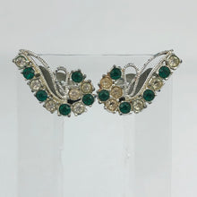 Load image into Gallery viewer, Vintage Green and Clear Paste Clip On Earrings
