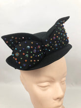 Load image into Gallery viewer, Epic American 1940s New York Creation Tilt Topper Hat with Huge Beaded and Sequined Bow