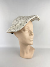 Load image into Gallery viewer, Original 1950s White and Black Straw Hat with Fabulously Shaped Crown and Bow Trim *