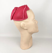 Load image into Gallery viewer, Original 1950's Vibrant Pink Straw Hat with Back Bow - Classic Shape *