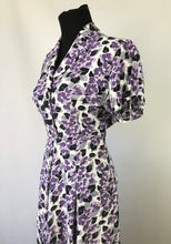 Load image into Gallery viewer, Wounded But Wearable 1940s Black, Purple and White Dress - B36