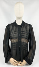Load image into Gallery viewer, Original 1940s Black Chiffon Balloon Sleeved Blouse - Bust 34 35 36